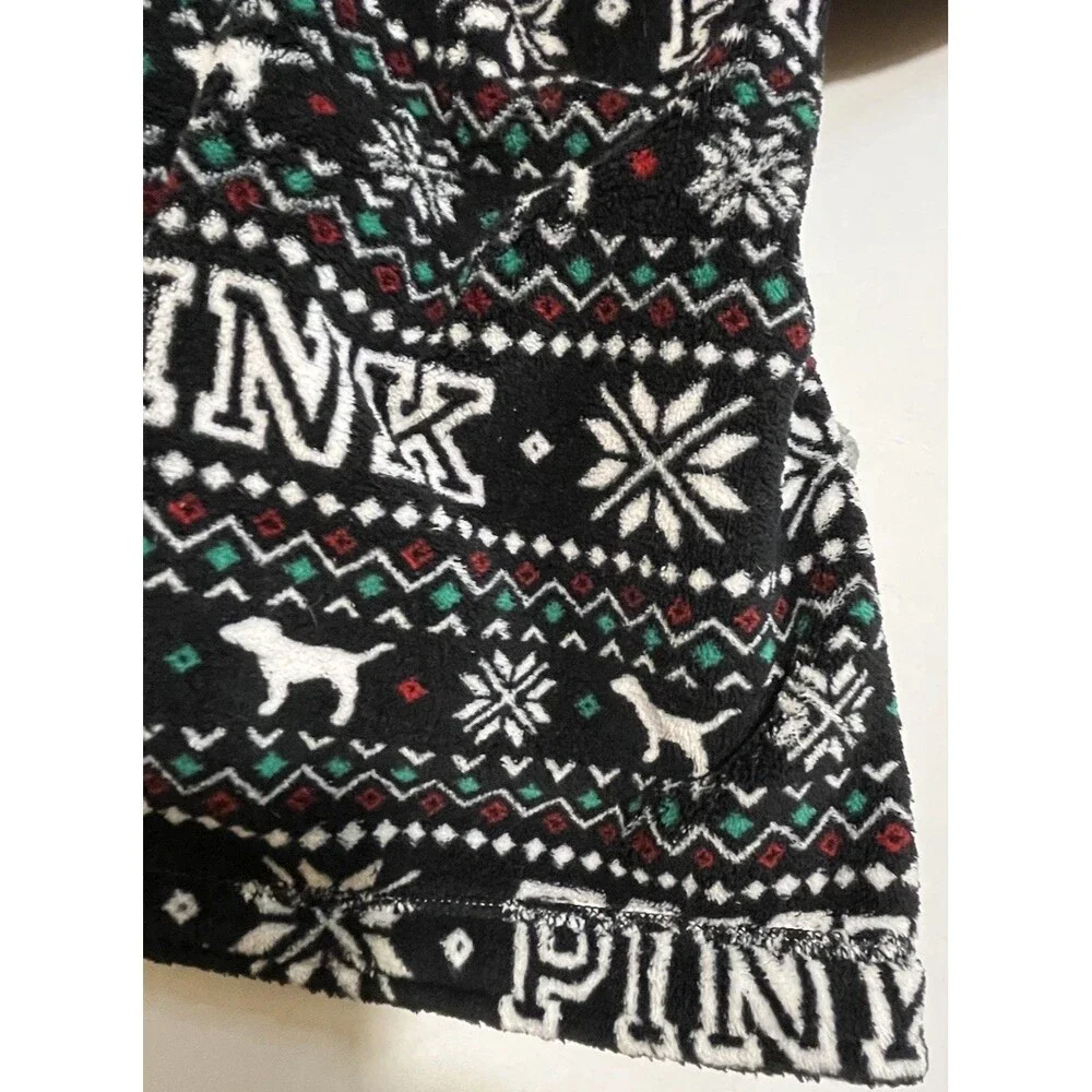 Victoria's Secret Plush Soft PINK Black White Snowflake Reversible Bathrobe XS S